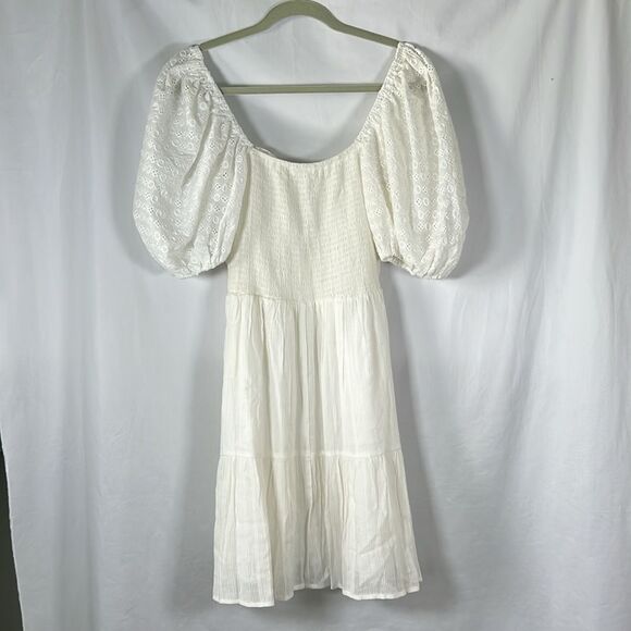 HEARTLOOM Cella Embroidered Eyelet Puff Sleeves Smocked Tiered Mini Dress NWT M - Picture 12 of 12